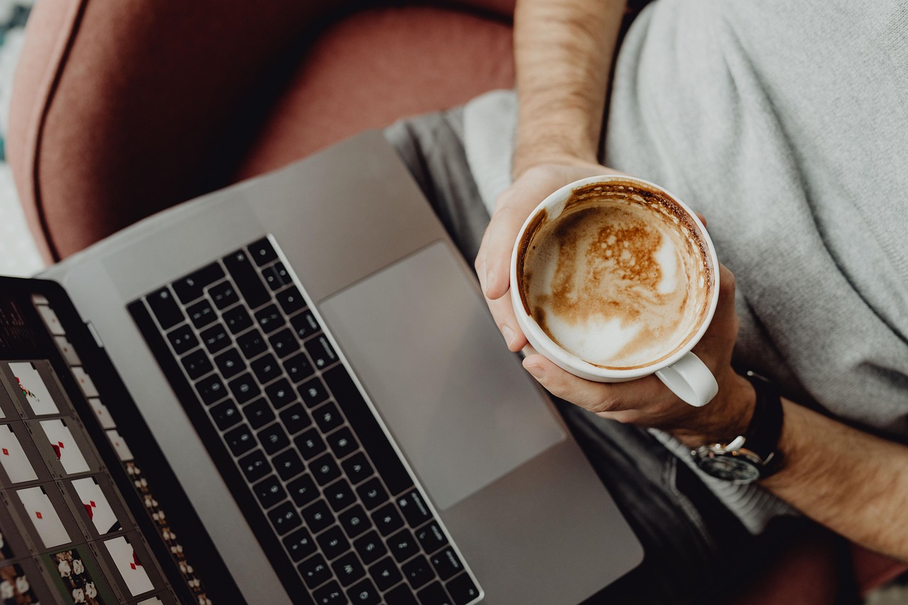 Coffee, cup, computer — Karaoke Jobs - Work with a Great Team of Professionals!